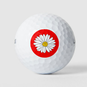 Yellow Red & White Daisy  Golf Balls