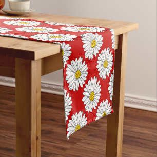 Yellow Red White Daisy Pattern Short Table Runner