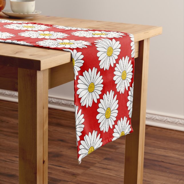 Yellow Red White Daisy Pattern Short Table Runner (In Situ)