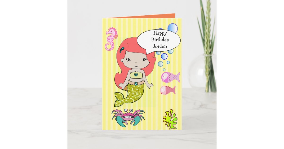 Yellow Redhead Mermaid Happy Birthday Card | Zazzle.ca