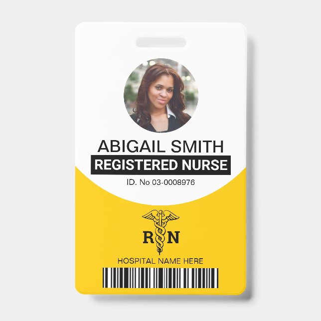 Yellow Registered nurse caduceus photo template Badge (Front)