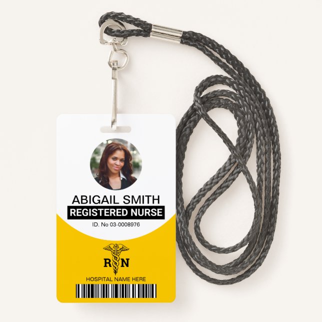 Yellow Registered nurse caduceus photo template Badge (Front with Lanyard)