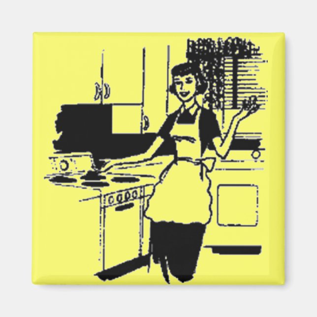 Yellow Retro 50's Housewife in the Kitchen Magnet (Front)