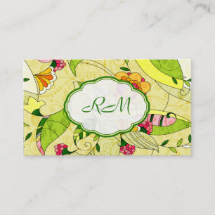 Yellow Retro Abstract Floral Collage Business Card