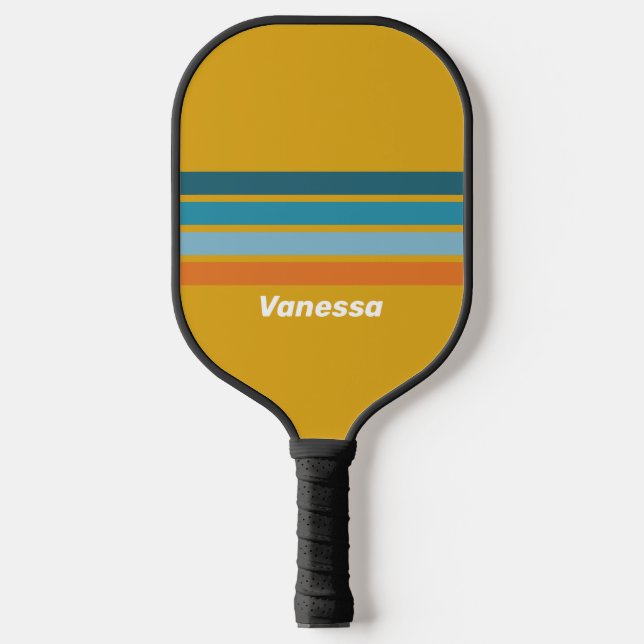 Yellow Retro Across Striping with Name Pickleball Paddle (Front)