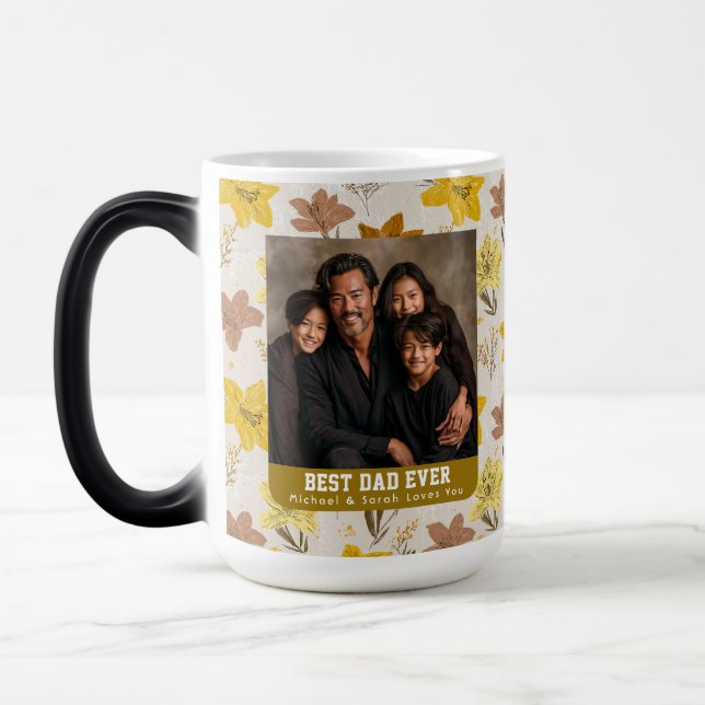 Yellow Retro Amaryllis Print Daddy Day Magic Mug (Left)
