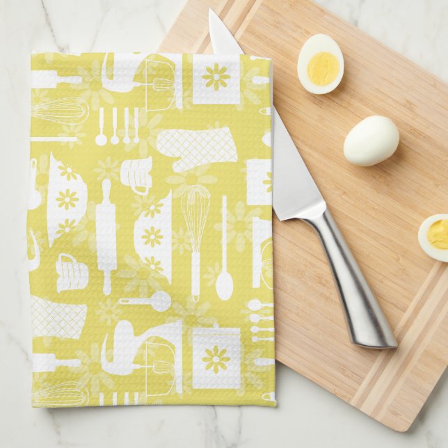 Yellow Retro Baking Kitchen Towel (Quarter Fold)