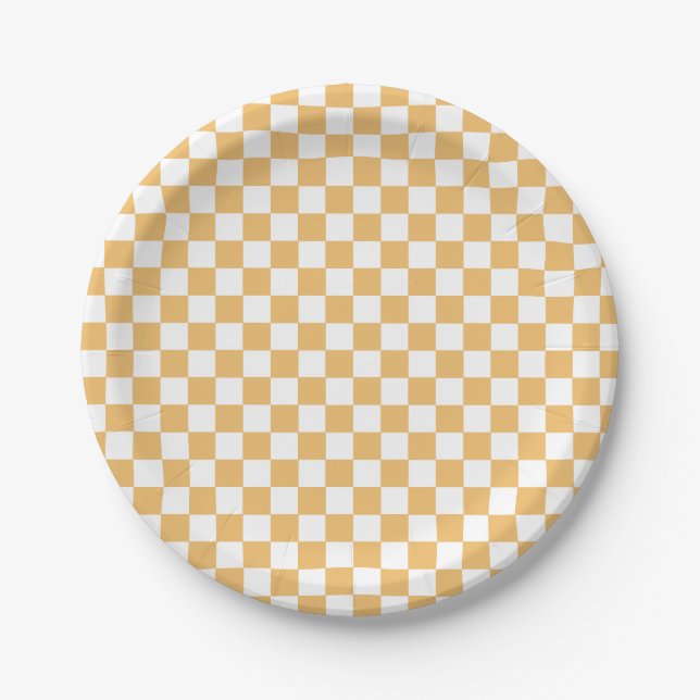 Yellow Retro Chequered birthday Paper Plates (Front)
