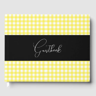 Yellow Retro Chequered Pattern Wedding Guest Book