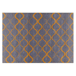Yellow, retro, cool trendy curvy wavy illustration cutting board