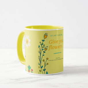YELLOW RETRO FLORAL MUG HAPPY AESTHETIC DESIGN