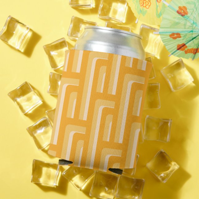 Yellow Retro Geometric Pattern Can Cooler (In Situ Summer)