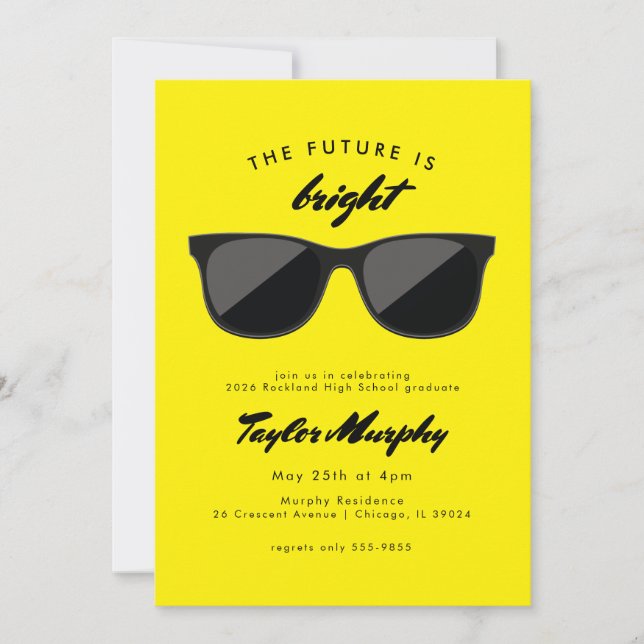 Yellow Retro Graduation Party Future is Bright Invitation (Front)