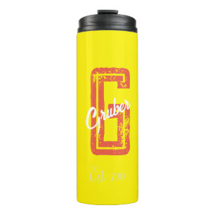 Yellow Retro Minimalist Modern Monogram Name Thermal Tumbler