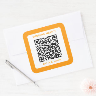 yellow retro modern minimalist wedding qr code square sticker