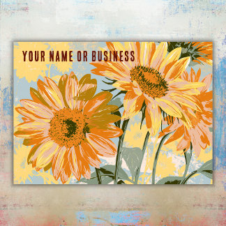 Yellow Retro Sunflower Floral Branding QR Code Business Card