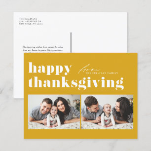 Yellow Retro Typography Happy Thanksgiving Photo Holiday Postcard