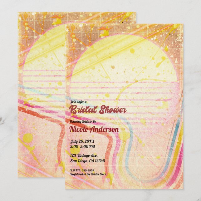Yellow Retro Vintage 80's Theme Bridal Shower  Invitation (Front/Back)