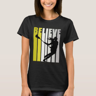 Yellow Retro Womens Believe Lacrosse Motivational T-Shirt