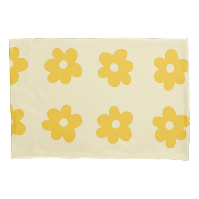Yellow Retro Y2K Playful Pastel Blossom Floral Pillowcase (Front)