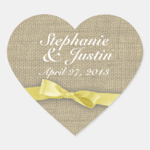 Yellow Ribbon and Burlap Heart Heart Sticker