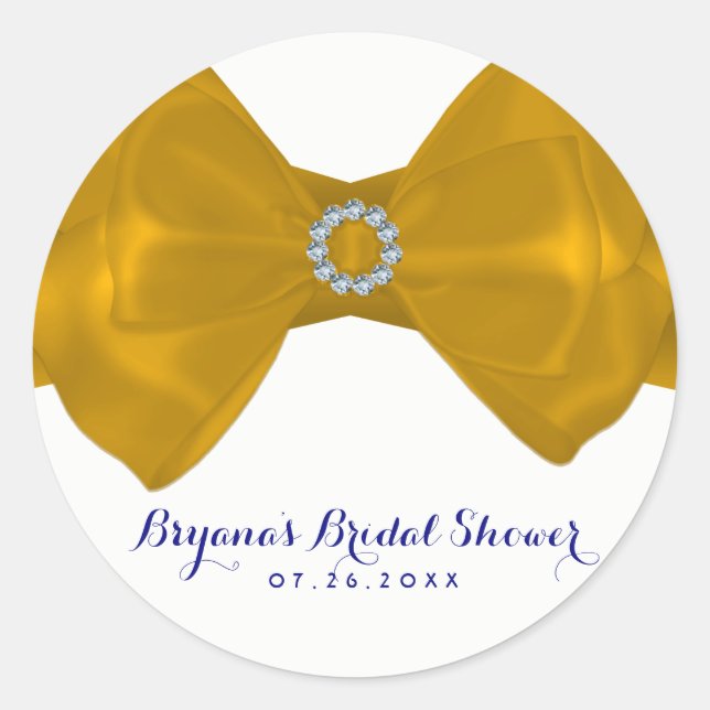 Yellow Ribbon Bow & Diamonds Bridal Shower Elegant Classic Round Sticker (Front)