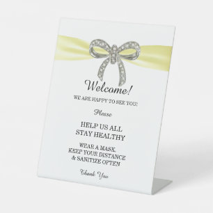 Yellow Ribbon Diamond Bow Wedding Safety  Pedestal Sign