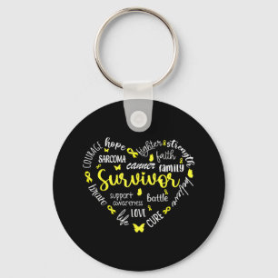 Yellow Ribbon Heart Sarcoma Cancer Awareness Warri Keychain