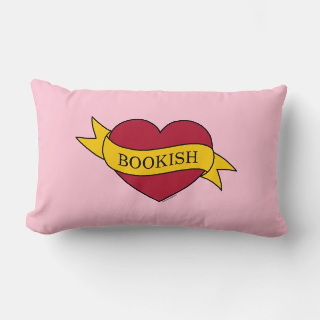 Yellow Ribbon Pink Bookish Heart Lumbar Pillow (Front)