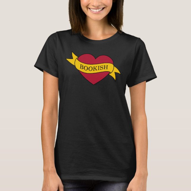 Yellow Ribbon Pink Bookish Heart T-Shirt (Front)