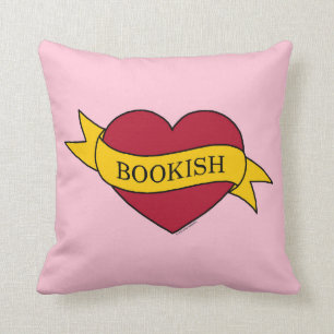 Yellow Ribbon Pink Bookish Heart Throw Pillow