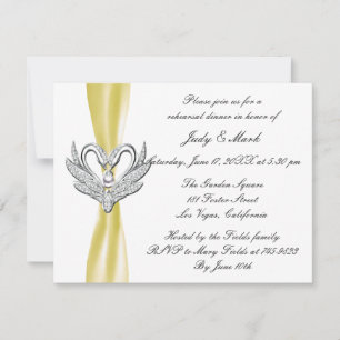 Yellow Ribbon Silver Swans Rehearsal Dinner Invite