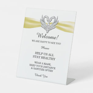 Yellow Ribbon Silver Swans Wedding Safety  Pedestal Sign