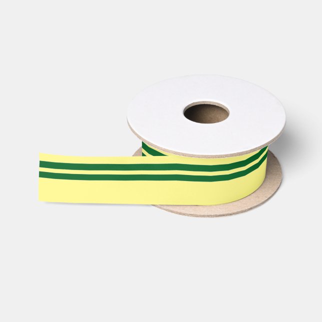 Yellow ribbon w/ double green strips satin ribbon (Spool)