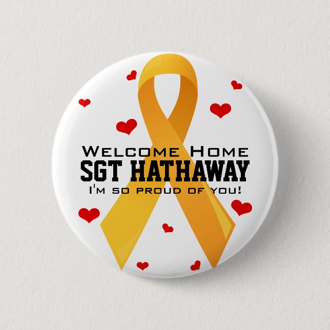 Yellow Ribbon: White 2 Inch Round Button (Front)