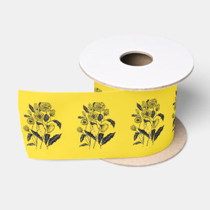 Yellow Ribbon with Poppies - Choose Colours Satin Ribbon