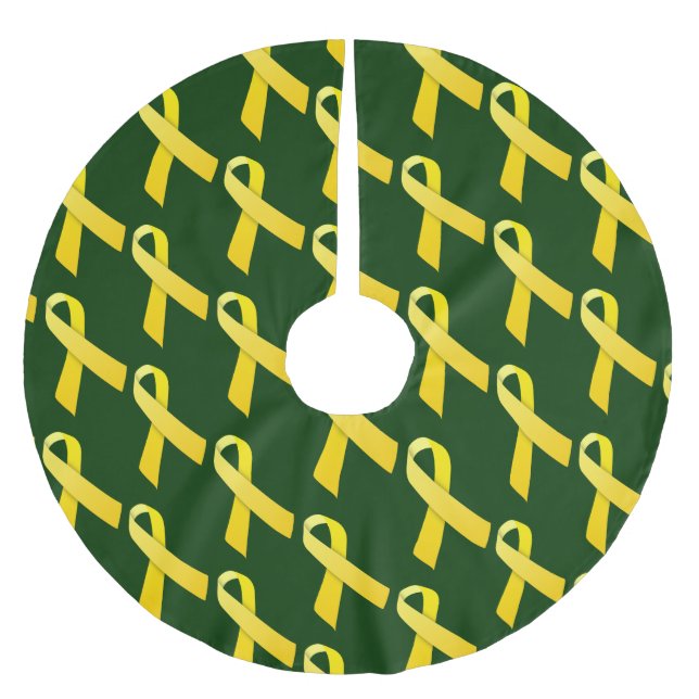 Yellow Ribbons Tiled Pattern Brushed Polyester Tree Skirt (Front)