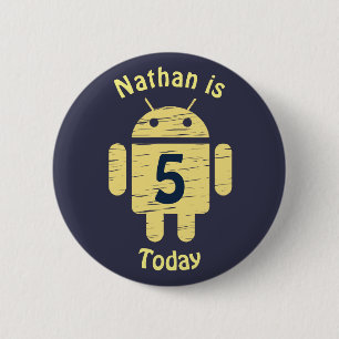 Yellow Robot Personalised Kids Birthday 2 Inch Round Button