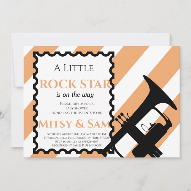 Yellow Rock Star Rock a Bye Baby Shower Invitation (Front)
