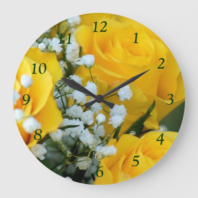Yellow Rose #4 Clock- personalize as desired Large Clock (Front)