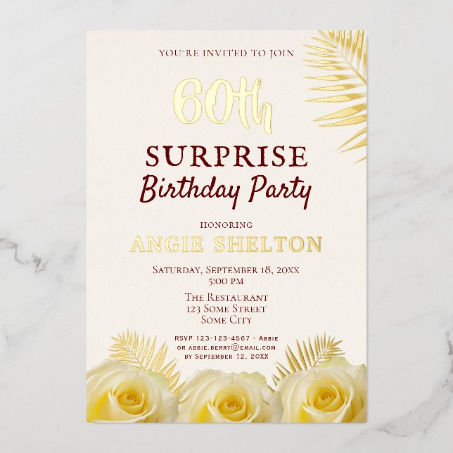 Yellow Rose 60th Surprise Birthday Party Gold  (Front)
