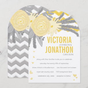 Yellow Rose and Ferns Grey Zig Zag Wedding Invitation