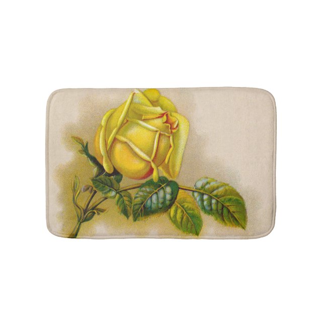 Yellow Rose Antique Vintage Print Fine Art Bath Mat (Front)