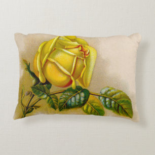 Yellow Rose Antique Vintage Print Fine Art Decorative Pillow
