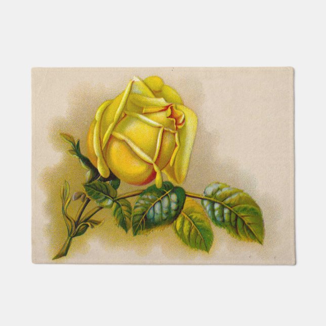 Yellow Rose Antique Vintage Print Fine Art Doormat (Front)