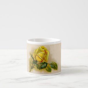 Yellow Rose Antique Vintage Print Fine Art Espresso Cup