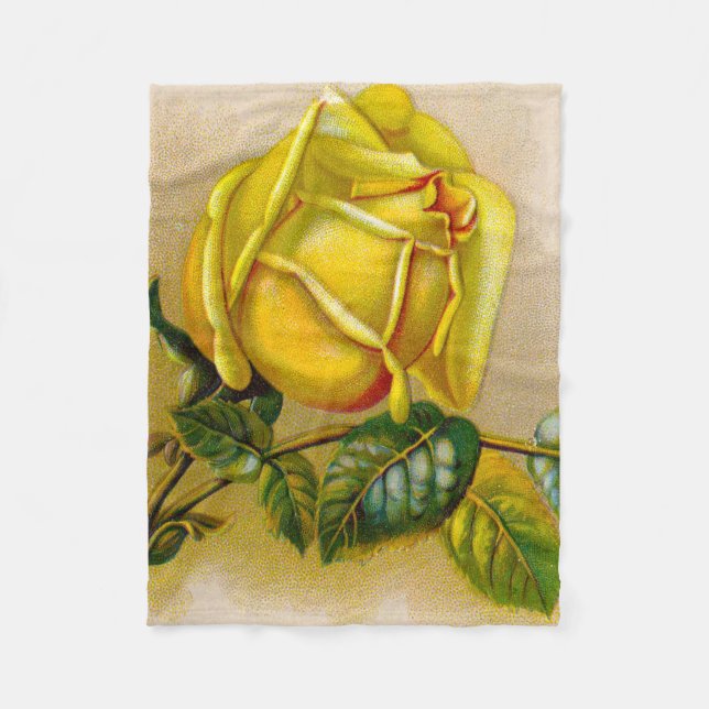 Yellow Rose Antique Vintage Print Fine Art Fleece Blanket (Front)