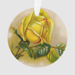 Yellow Rose Antique Vintage Print Fine Art Ornament