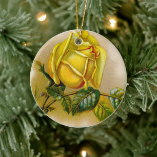 Yellow Rose Artwork Print Fine Art Ceramic Ornament