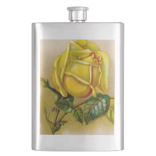 Yellow Rose Artwork Print Fine Art Hip Flask